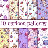 Vector seamless pattern with cute cartoon illustrations N2