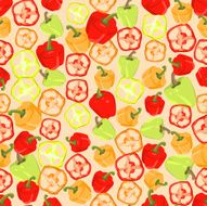 Seamless colorful background made of slices and whole peppers N3