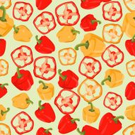 Seamless colorful background made of slices and whole peppers N4