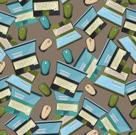 Seamless colorful background made of opened laptops and PC mouse N2