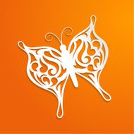 Abstract orange background with a paper butterfly