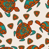 Vector seamless ethnic pattern with multicolor ornamental turtles