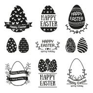 Set of monochrome logo templates for a happy Easter