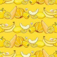 Seamless pattern with yellow fruits and vegetables