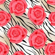 Roses on tiger skin leather seamless pattern