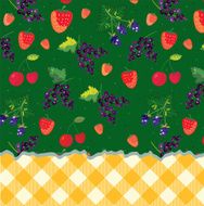 Menu template with berries and plaid pattern