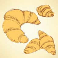 Sketch croissants set in vintage style
