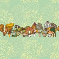 Seamless vector border of different mushrooms