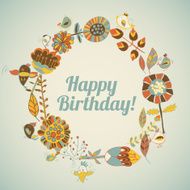 happy birthday greeting card circle floral frame N2