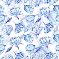 Blue Watercolor Tulip Pattern N3