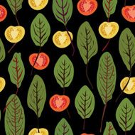 Chard and tomatoes seamless vector pattern