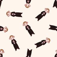 pastor and nun cartoon seamless pattern background N2