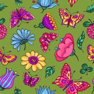 Seamless pattern with butterflies and flowers N2