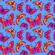 Seamless pattern with butterflies on blue N2