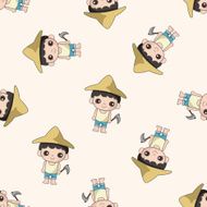 people theme farmer cartoon seamless pattern background
