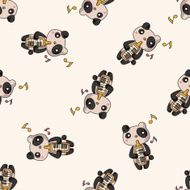 animal playing instrument cartoon seamless pattern background N3