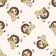 animal playing instrument cartoon seamless pattern background N4