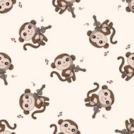 animal playing instrument cartoon seamless pattern background N6