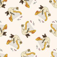 animal playing instrument cartoon seamless pattern background N8