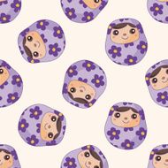 Matryoshka Russian traditional wooden doll cartoon seamless pattern background N2