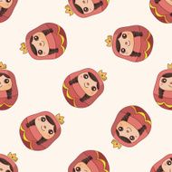 Matryoshka Russian traditional wooden doll cartoon seamless pattern background N5