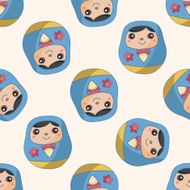 Matryoshka Russian traditional wooden doll cartoon seamless pattern background N6