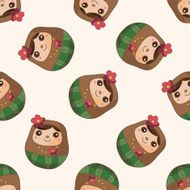 Matryoshka Russian traditional wooden doll cartoon seamless pattern background N7