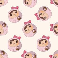 Matryoshka Russian traditional wooden doll cartoon seamless pattern background N9