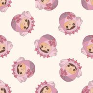 Matryoshka Russian traditional wooden doll cartoon seamless pattern background N10