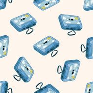 Audiotape cartoon seamless pattern background N3