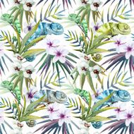 Watercolor vector pattern reptiles chameleon