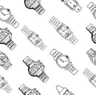 hand watch line draw vector seamless sketch pattern N2