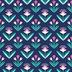 Seamless pattern with decorative floral ornament on dark blue background