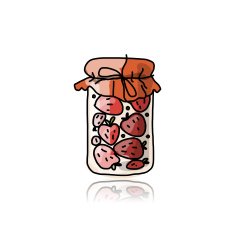 Jar with strawberry jam sketch for your design N2