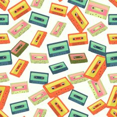 Seamless colorful background made of audio tapes in flat design N3