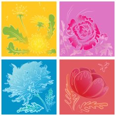 set of stylized handdrawn flowers