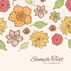 Vector warm fall lineart flowers horizontal border card template