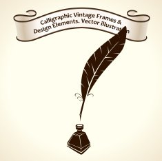 Feather pen ink Calligraphic ribbon roll letter