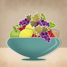 Fruits cartoon background Vase with fruits Retro