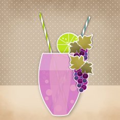 Cocktail grape background Glass of drink with tubule Retro ill