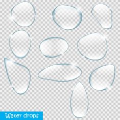 Realistic Water Drops Set On Transparent Background Vector Illus
