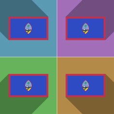 Flags Guam Set of colors flat design and long shadows
