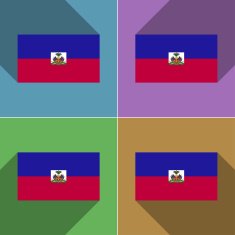 Flags Haiti Set of colors flat design and long shadows