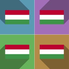 Flags Hugary Set of colors flat design and long shadows