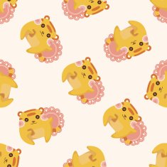 animal tiger having afternoon tea seamless pattern N2