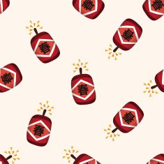 " Wish spring comes" Chinese firecrackers seamless pattern