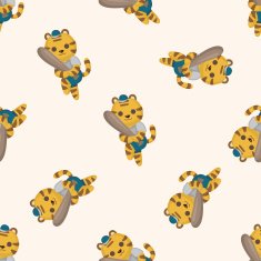 Animal tiger doing sports cartoon seamless pattern