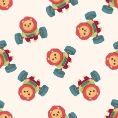 Animal lion doing sports cartoon seamless pattern
