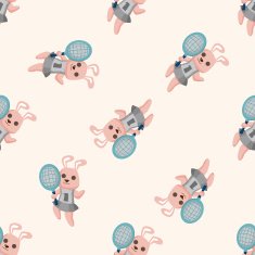 Animal rabbit doing sports cartoon seamless pattern
