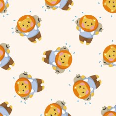 animal lion worker cartoon seamless pattern N2